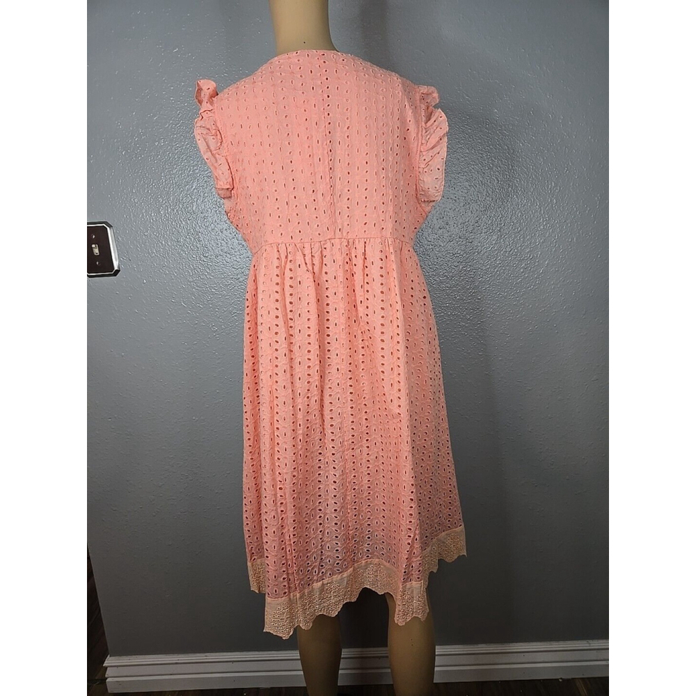 Bloomchic Women's Peach Eyelet Ruffle Sleeve Pocket Dress Size 10 NWT - Picture 4 of 6